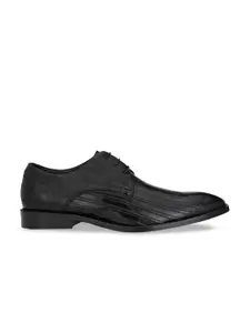 Hitz Men Black Solid Leather Formal Derbys