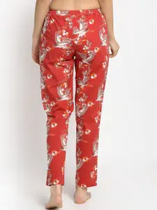 Claura Women Rust Red & White Printed Lounge Pants