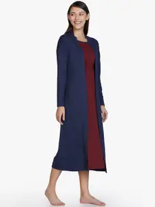 Amante Women Navy Blue Solid Sleep Robe