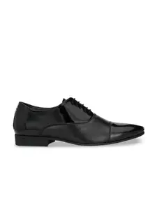 Hitz Men Black Solid Leather Formal Derbys