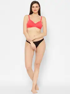 Floret Pack of 2 Coral Pink Solid Non-Wired Lightly Padded Push-Up Bras T3052