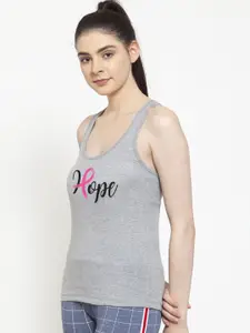 Friskers Women Grey Melange & Black Printed Camisole