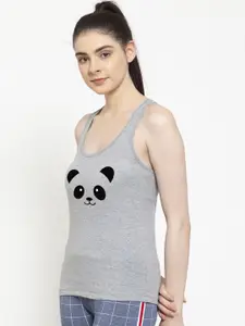 Friskers Women Grey Melange & Black Printed Camisole