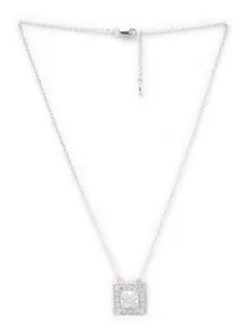Clara 92.5 Sterling Silver Rhodium-Plated White Swiss Zirconia Studded Pendant With Chain