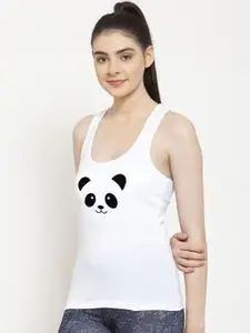 Friskers Women White & Black Printed Camisole