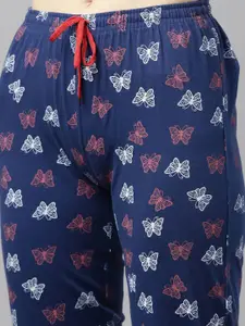 Kryptic Women Orange & Navy Blue Printed Night suit