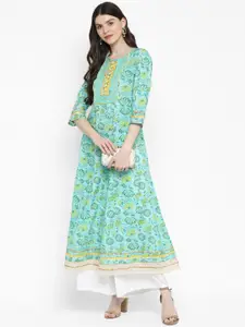 Vbuyz Women Turquoise Blue Floral Printed Kurta