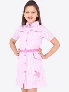 CUTECUMBER Girls Pink Striped Shirt Dress
