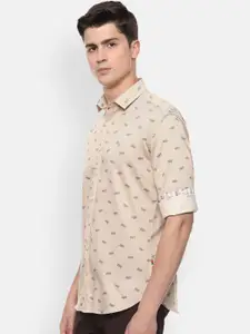 V Dot Men Beige & Purple Slim Fit Printed Casual Shirt