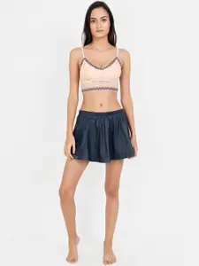 Lebami Beige & Black Lace Non-Wired Lightly Padded Bralette Bra 622 Skin_30A