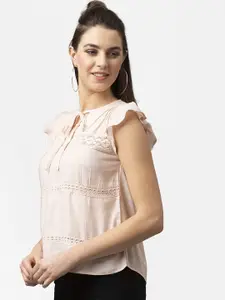 Style quotient Nude-Coloured Self Design A-Line Top