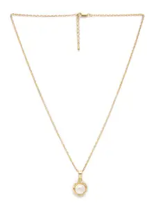 Clara Gold-Plated White Pearl Studded Pendant With Chain