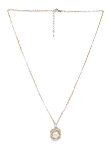Clara 92.5 Sterling Gold-Plated Silver-Toned & White CZ & Pearl Studded Pendant with Chain