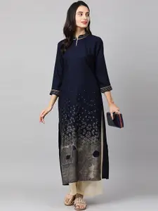 Indo Era Women Navy Blue Printed Straight Kurta