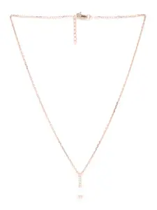 Clara Hallmarked Pure 92.5 % Sterling Silver Rose Gold-Plated White Pearl & Cubic Zirconia Studded Pendant With Chain