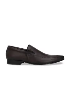 Hitz Men Brown Solid Leather Formal Slip-Ons