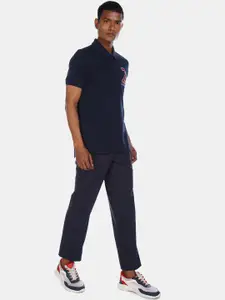 U.S. Polo Assn. Men Navy Blue Printed Polo Collar Pure Cotton T-shirt