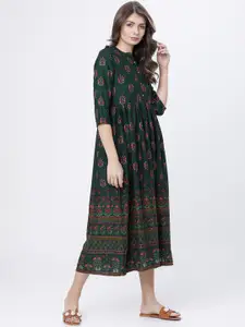 Vishudh Women Green Printed A-Line Dress