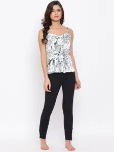 Oxolloxo Women White & Grey Printed Lounge Top