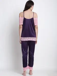 Claura Purple & Pink Solid Nightdress