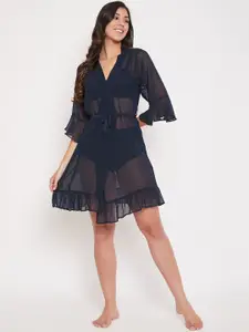 Clovia Women Navy Blue Solid Robe