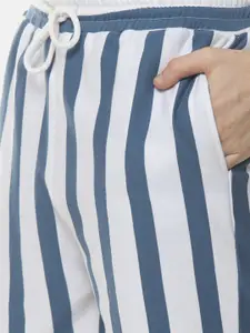 Campus Sutra Men Blue Striped Regular Fit Shorts