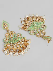 Rubans Gold-Toned & Green Crescent Shaped Drop Earrings