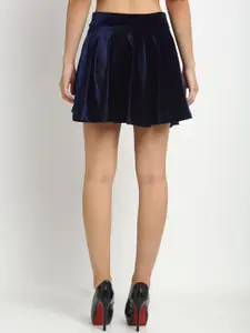 NEUDIS Women Navy Blue Solid Flared Mini Skater Skirt