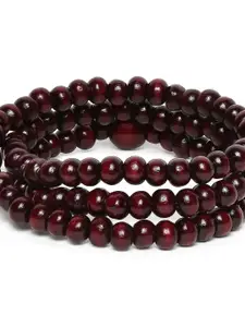OOMPH Men Maroon Wood Multistrand Bracelet
