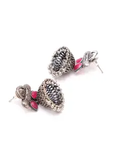 Crunchy Fashion Silver-Plated & Pink Dome Shaped Jhumkas