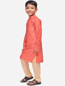 NAMASKAR Boys Peach-Coloured Printed Kurta with Pyjamas