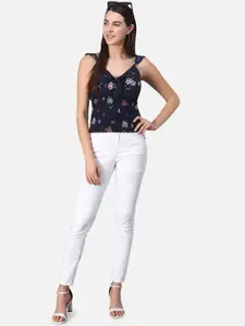 Purple State Blue Printed Pure Cotton Regular Top