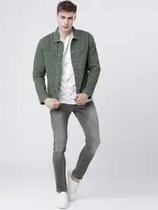 HIGHLANDER Men Green Printed Denim Jacket