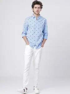 HIGHLANDER Men Blue Slim Fit Printed Casual Shirt