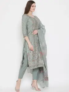Safaa Olive Green Cotton Blend Woven Design Unstitched Dress Material For Summer