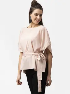 Style Quotient Nude-Coloured Extended Sleeves Crepe Kaftan Top