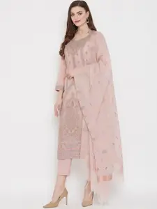 Safaa Pink Cotton Blend Woven Design Unstitched Dress Material For Summer