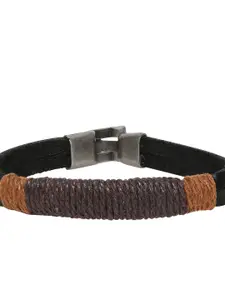 OOMPH Men Brown & Black Leather Handcrafted Wraparound Bracelet