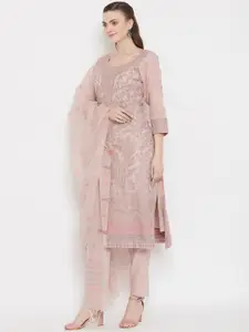 Safaa Pink & Purple Cotton Blend Woven Design Unstitched Dress Material For Summer