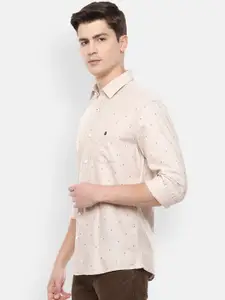Louis Philippe Sport Men Beige Slim Fit Printed Casual Shirt