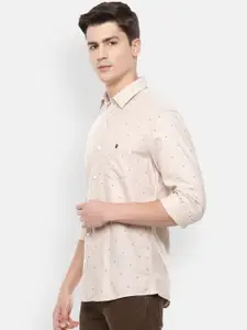 Louis Philippe Sport Men Beige Slim Fit Printed Casual Shirt