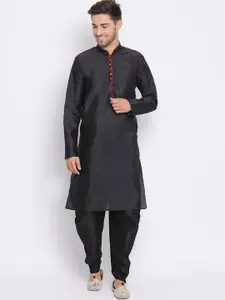 Hangup Men Black & Green Solid Kurta with Pyjamas