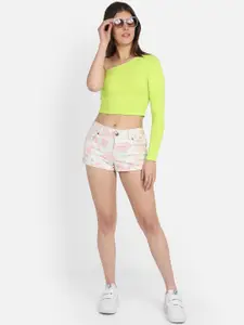 Marzeni Fluorescent Green One Shoulder Fitted Crop Top