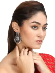 Adwitiya Collection Silver-Plated Oxidised & Pink Contemporary Chandbalis