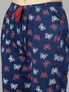 Kryptic Women Green & Navy Blue Printed Night suit