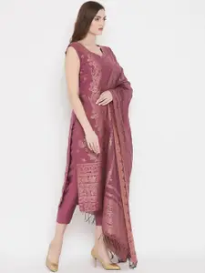 Safaa Pink & Gold-Toned Cotton Blend Woven Design Unstitched Dress Material For Summer