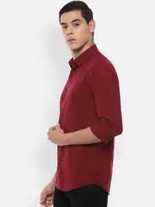 Louis Philippe Sport Men Maroon Slim Fit Solid Pure Cotton Casual Shirt