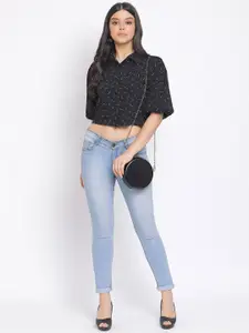 Oxolloxo Women Black Regular Fit Printed Casual Shirt