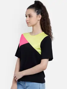 Marzeni Black & Yellow Colourblocked Regular Top