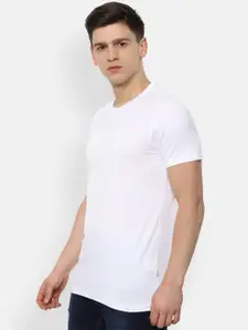 Louis Philippe Jeans Men White Solid Round Neck Cotton Pure Cotton T-shirt
